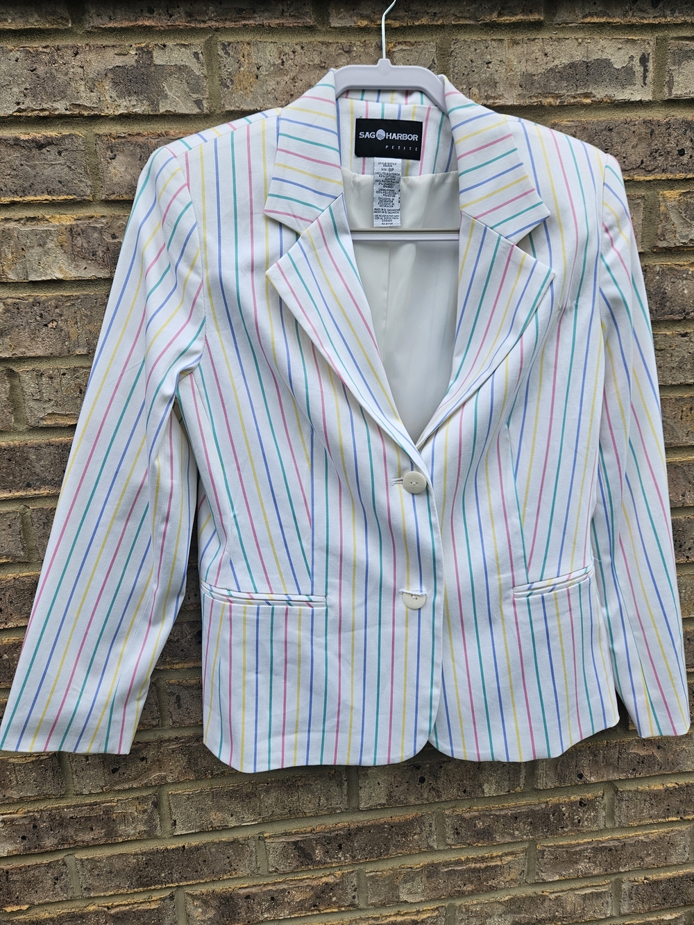 Sag Harbor White Blazer with Pastel Multi-Color Stripes